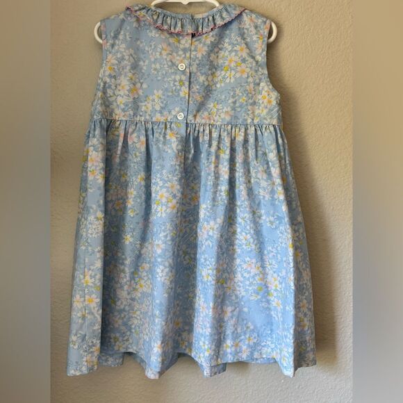 Eliza James Kids Blue Floral Sleeveless Dress with Ruffle Collar - Size 6 - Picture 2 of 7